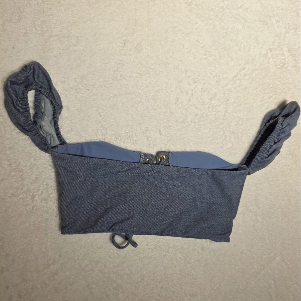 Beach Bunny Chanel Iman Denim Lace Up Sexy Bikini Top Only - Picture 4 of 4